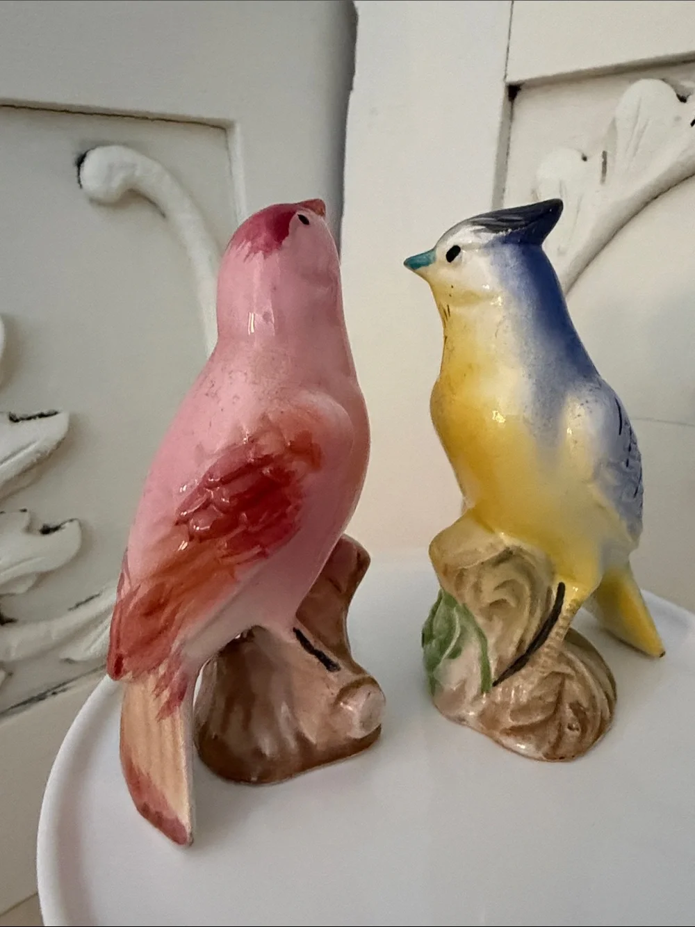 Blue & Yellow and Pink Decorative Ceramic Bird Figurines - Pets Bird